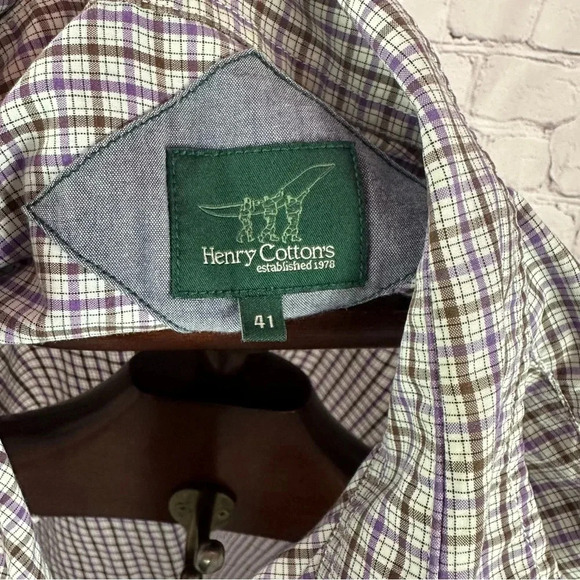 Henry Cotton's plaid Button Down shirt size EU 41 neck 16 large - Picture 5 of 7